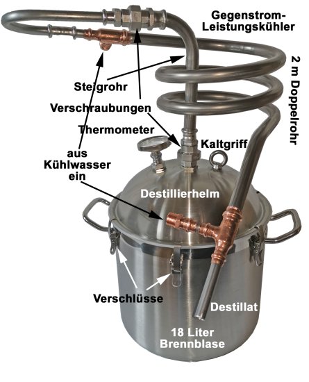 18 L Supreme potstill / whiskey still made of stainless steel - Click Image to Close