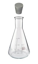 Erlenmeyerkolben mit Gummistopfen- Enghals, 500 ml -graduiert