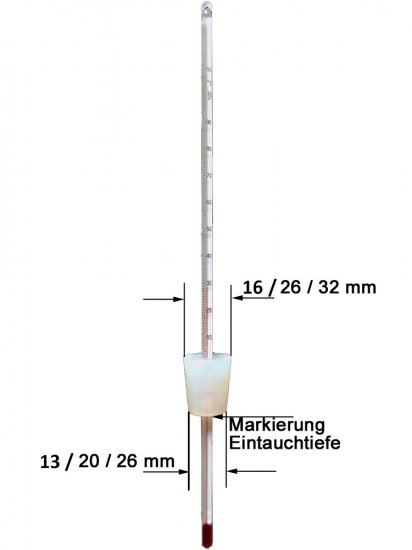 Destillier-Thermometer, 30 cm, mit Silikonstopfen Ø 21-27 mm - zum Schließen ins Bild klicken