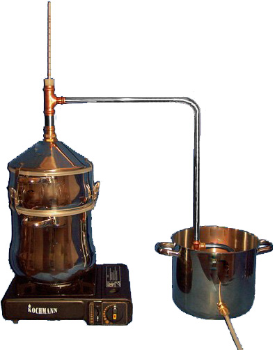 Destille mit Siebeinsatz und Thermometer